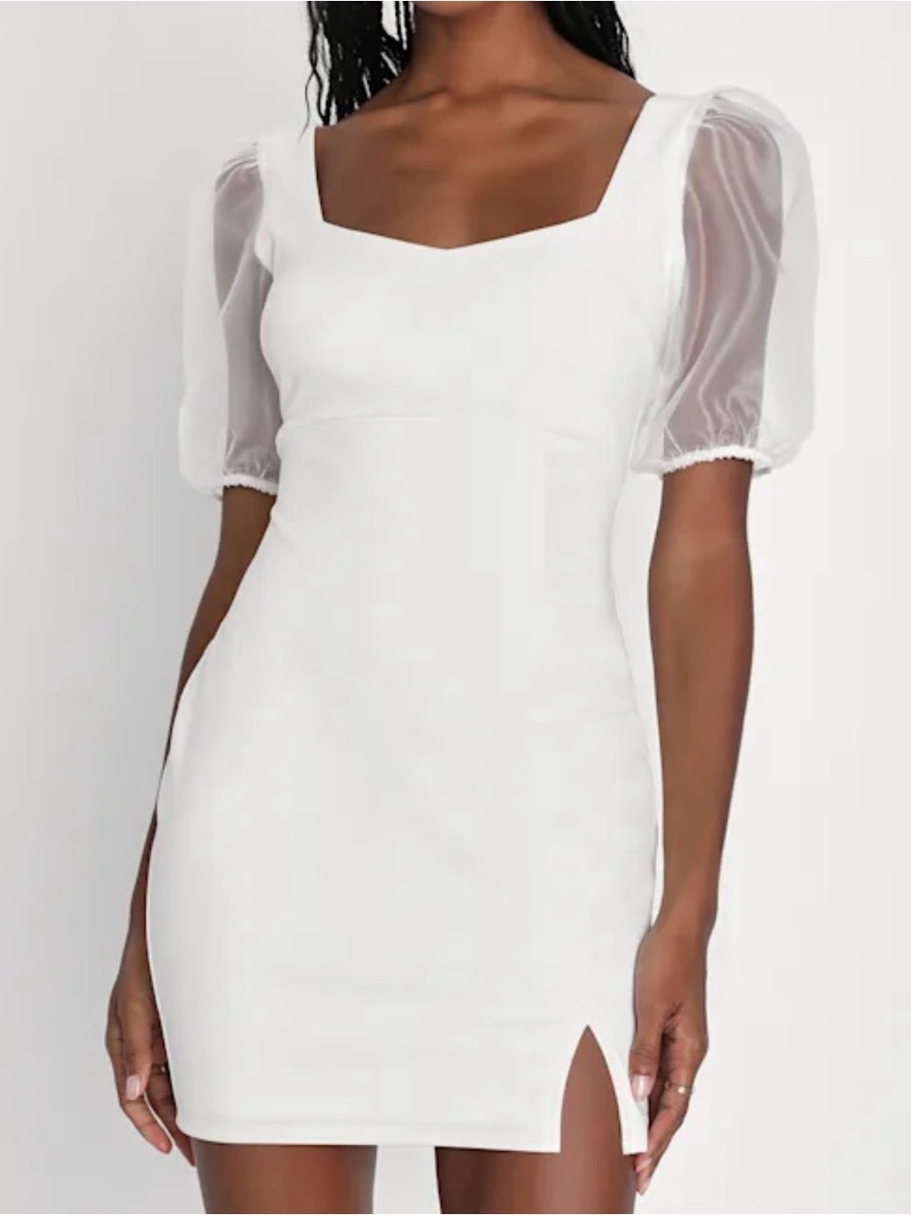 Especially Luxe White Puff Sleeve Mini Bodycon Dress